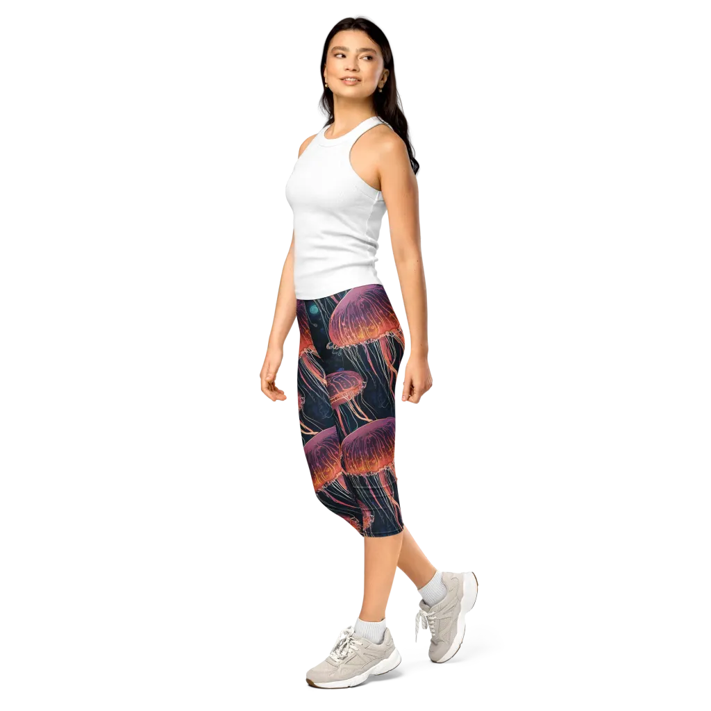 Jellyfish Nocturne on Capri Leggings — Left Front
