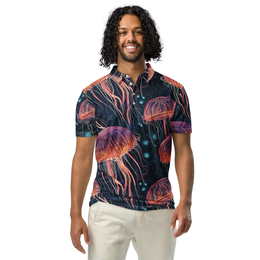 Jellyfish Nocturne on Men's Slim Fit Polo Shirt — Front
