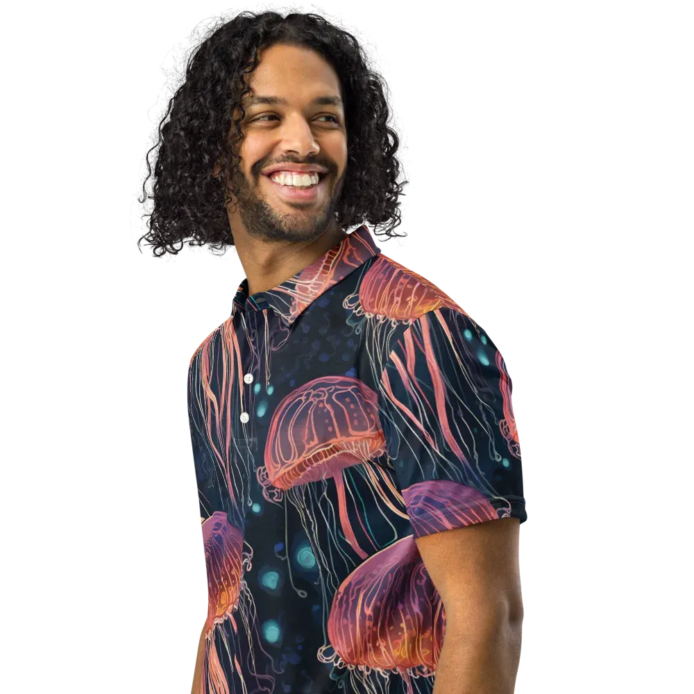 Jellyfish Nocturne on Men's Slim Fit Polo Shirt — Left Front