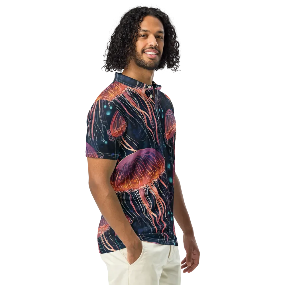 Jellyfish Nocturne on Men's Slim Fit Polo Shirt — Right Front