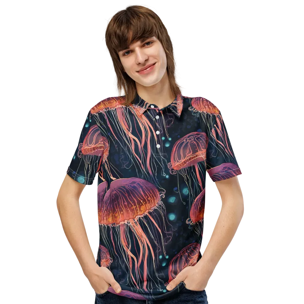 Jellyfish Nocturne on Men's Slim Fit Polo Shirt — Front