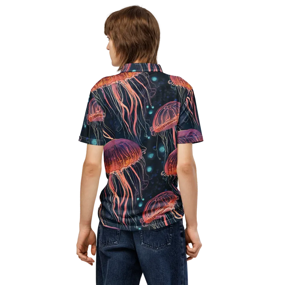 Jellyfish Nocturne on Men's Slim Fit Polo Shirt — Back