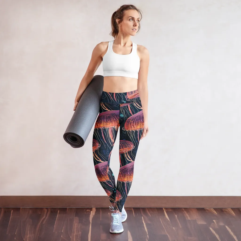 Jellyfish Nocturne on Yoga Leggings — Front