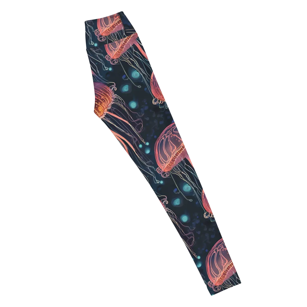 Jellyfish Nocturne on Yoga Leggings — Right