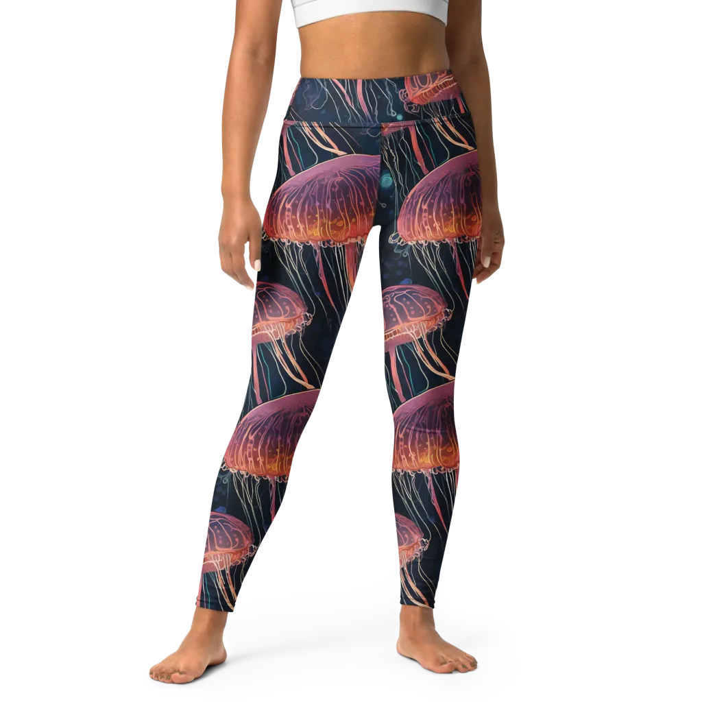 Jellyfish Nocturne on Yoga Leggings — Front