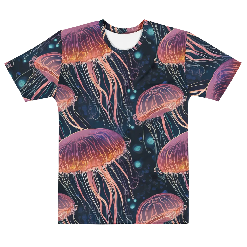 Jellyfish Nocturne on Men's Cotton Crew Neck T-Shirt — Front