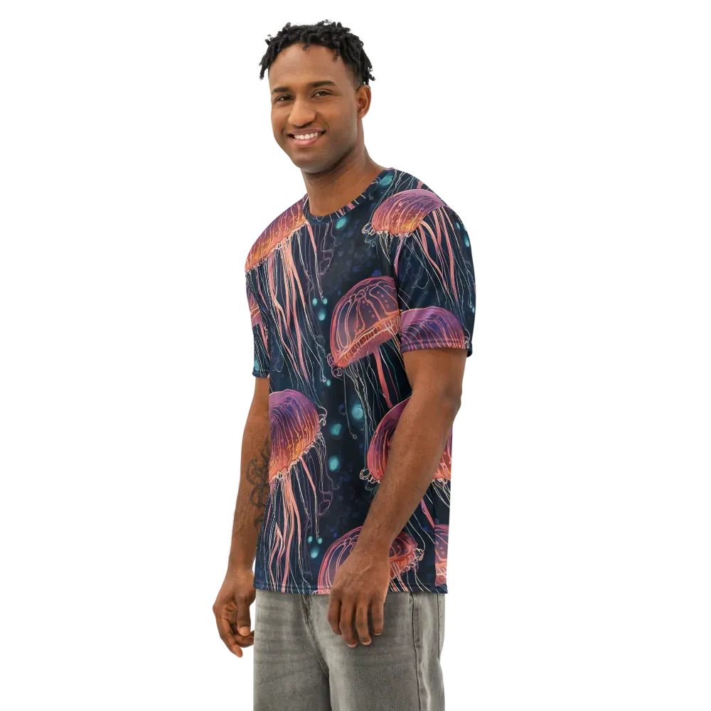 Jellyfish Nocturne Men's Cotton Crew Neck T-Shirt on model
