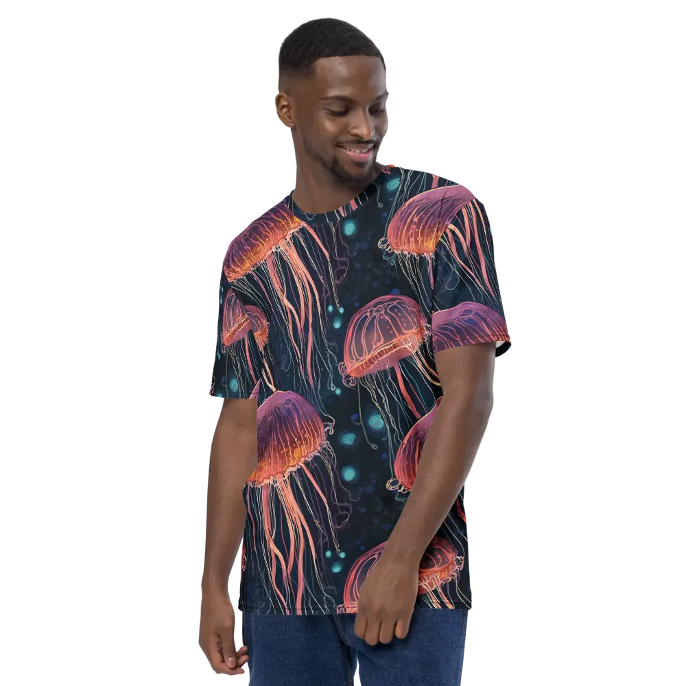 Jellyfish Nocturne on Men's Crew Neck T-Shirt — Left