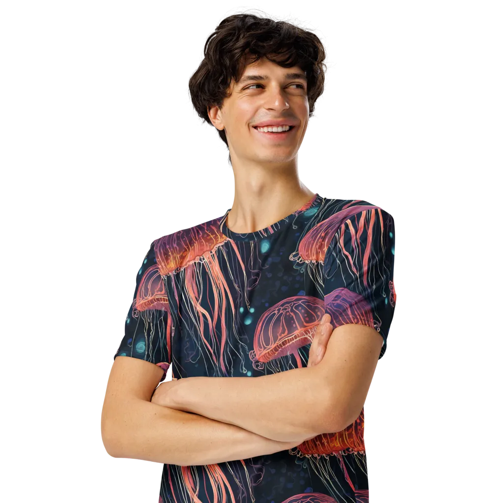 Jellyfish Nocturne on Men's Crew Neck T-Shirt — Left Front
