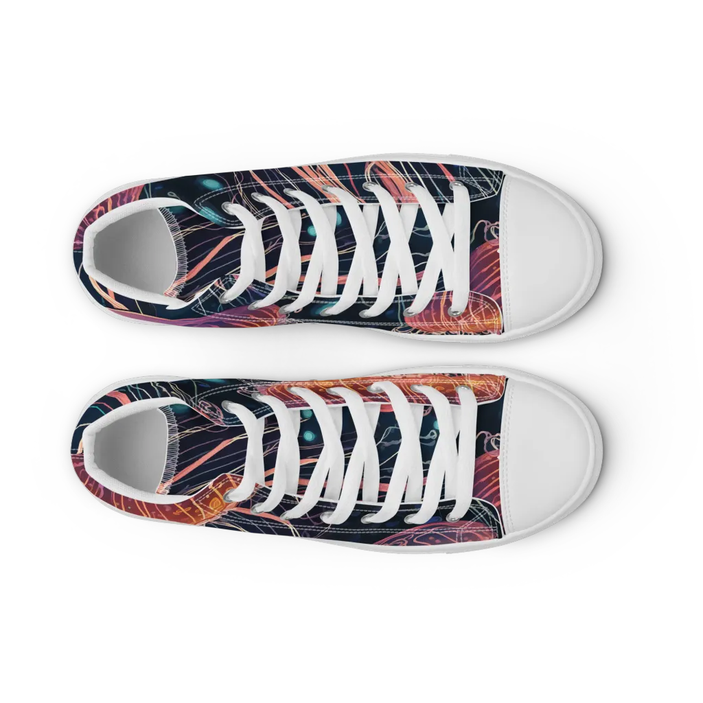 Jellyfish Nocturne on Men's High Top Canvas Shoes — Front