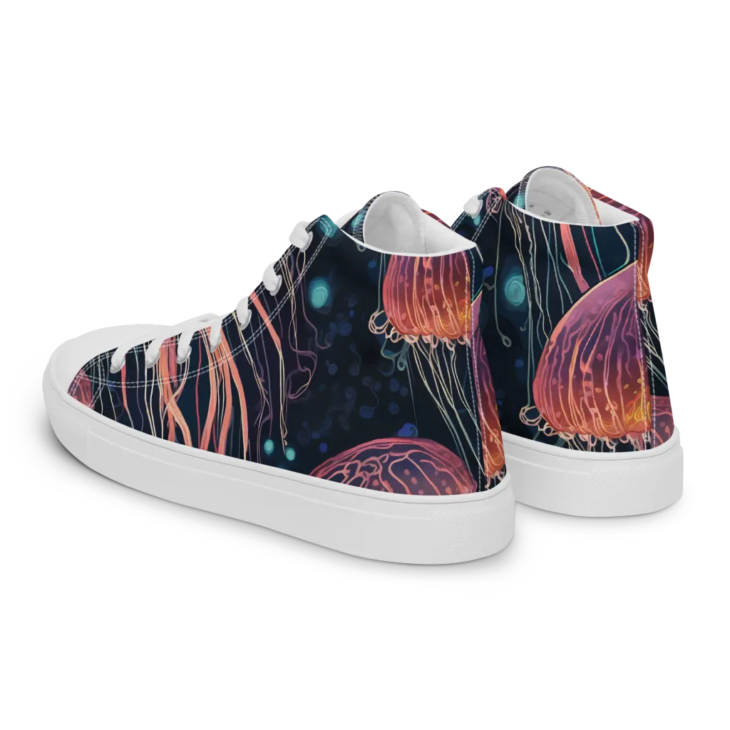 Jellyfish Nocturne on Men's High Top Canvas Shoes — Left Back