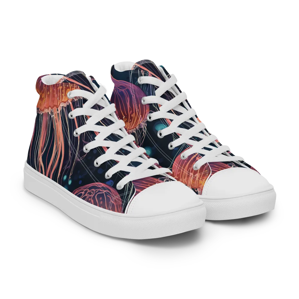Jellyfish Nocturne on Men's High Top Canvas Shoes — Right Front