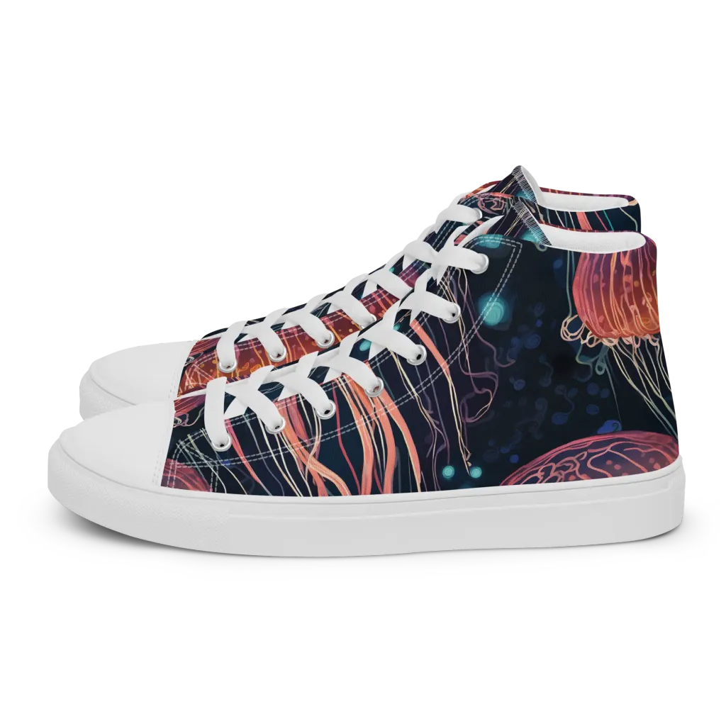 Jellyfish Nocturne on Men's High Top Canvas Shoes — Left