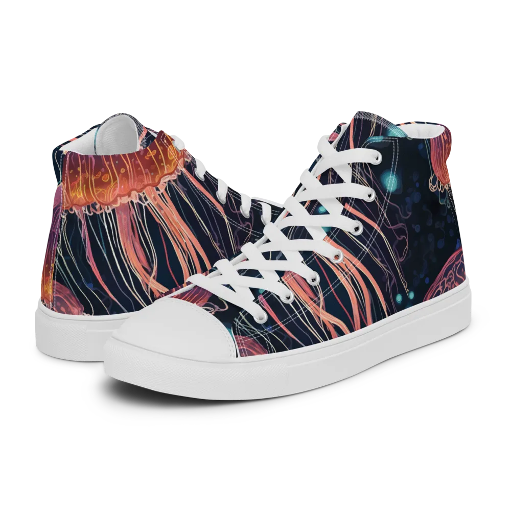 Jellyfish Nocturne on Men's High Top Canvas Shoes — Left