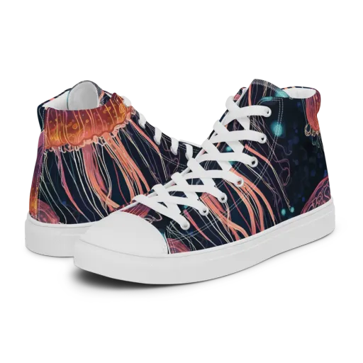 Jellyfish Nocturne on a Men's High Top Canvas Shoes