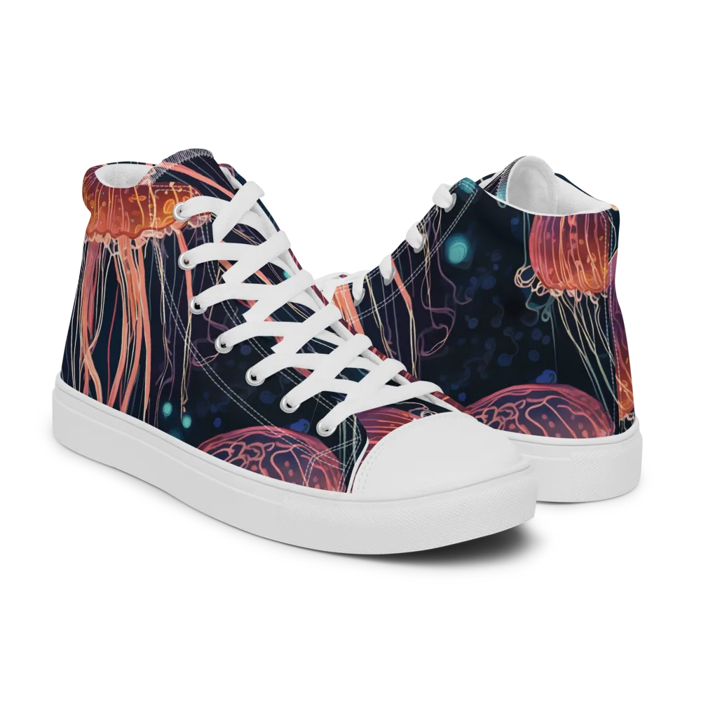 Jellyfish Nocturne on Men's High Top Canvas Shoes — Right