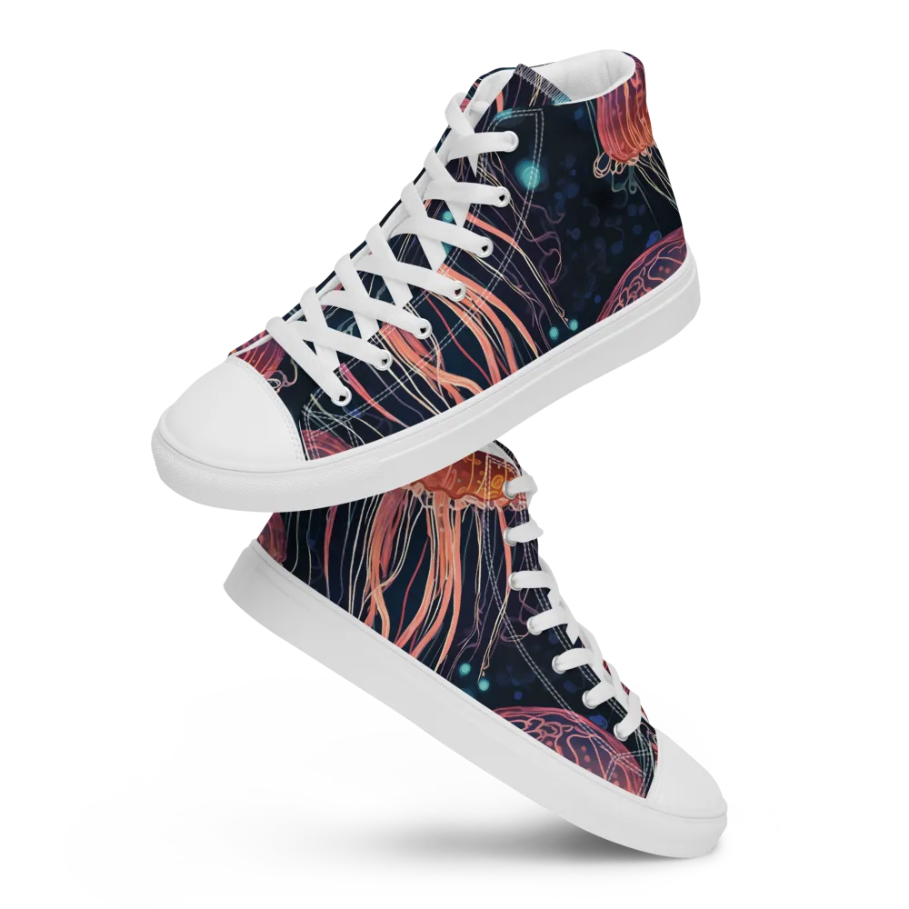 Jellyfish Nocturne on Men's High Top Canvas Shoes — Front