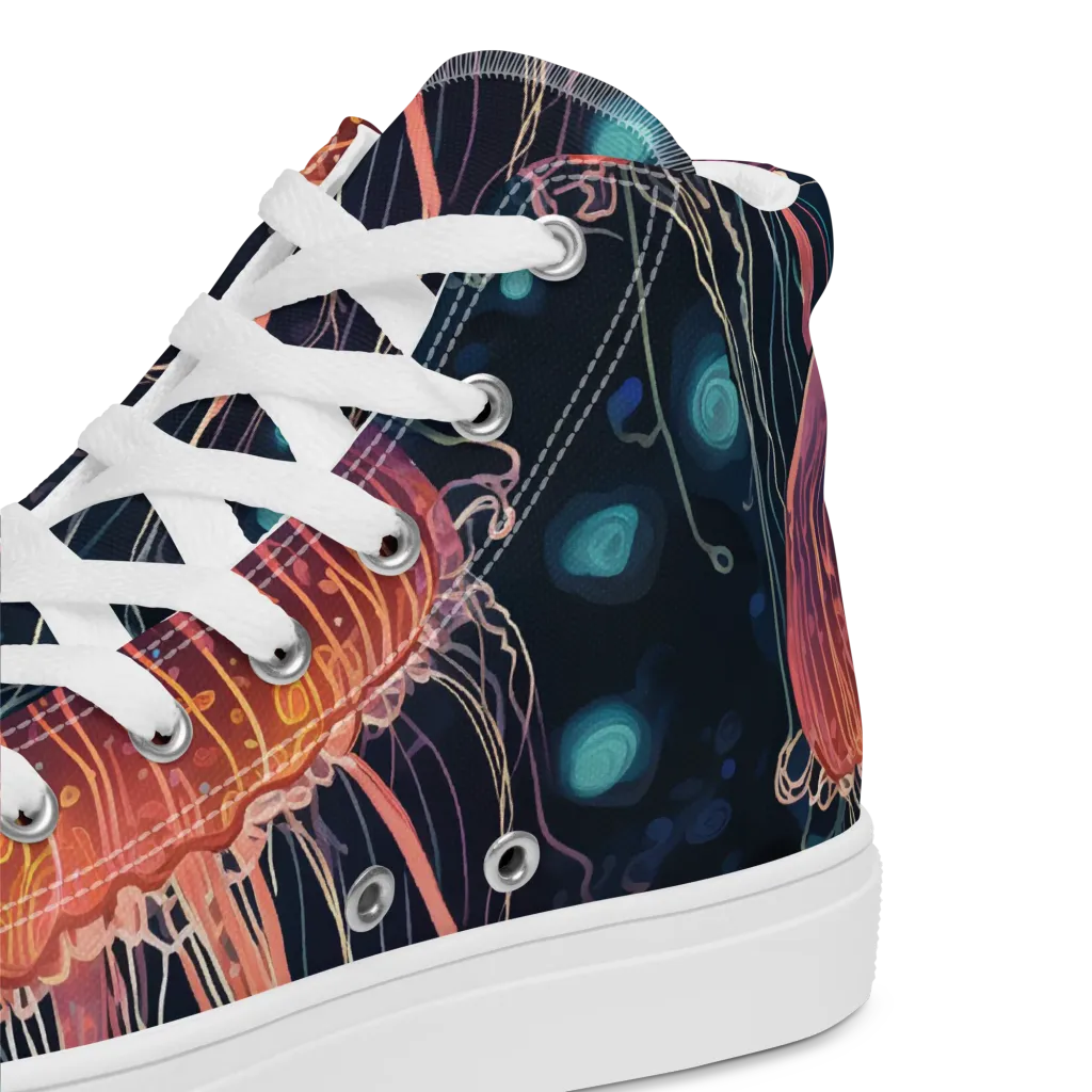 Jellyfish Nocturne on Men's High Top Canvas Shoes — Product details 2