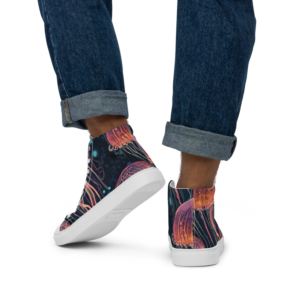 Jellyfish Nocturne on Men's High Top Canvas Shoes — Back