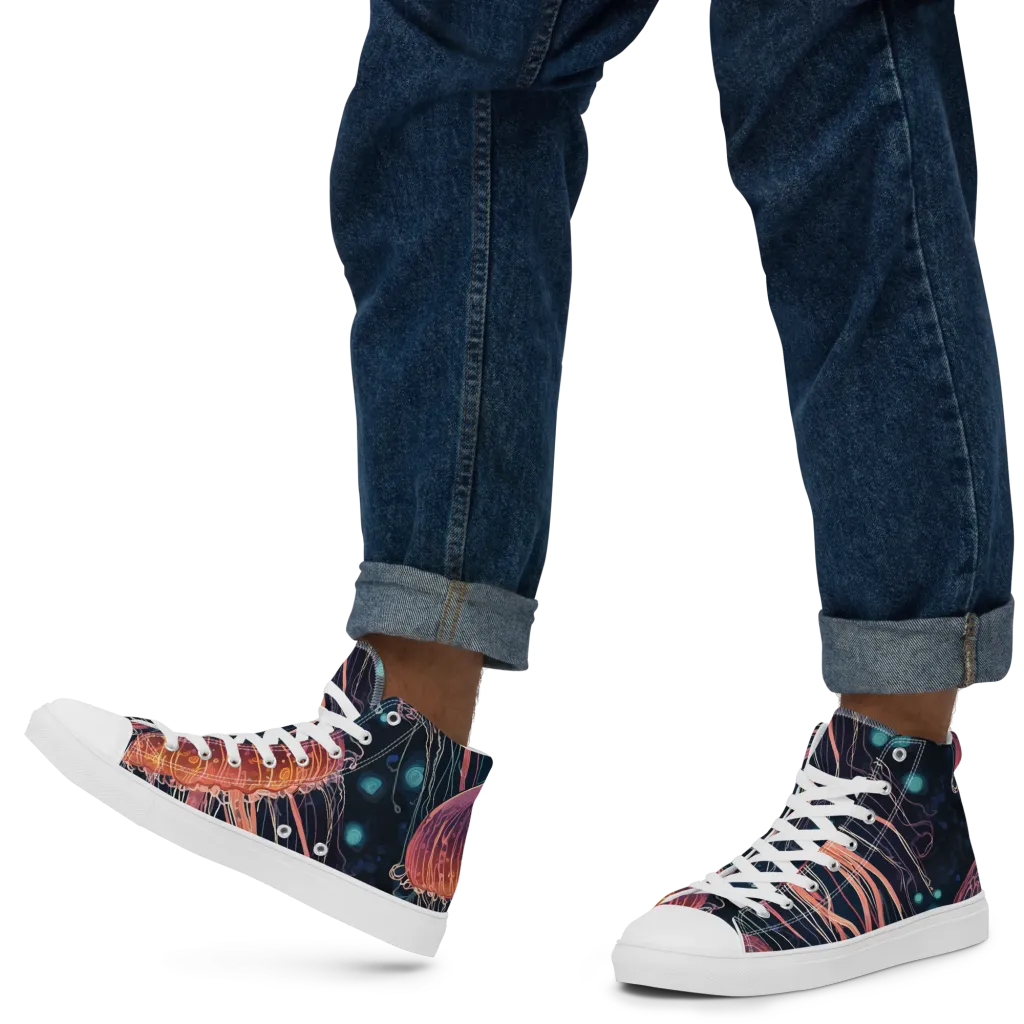 Jellyfish Nocturne on Men's High Top Canvas Shoes — Left