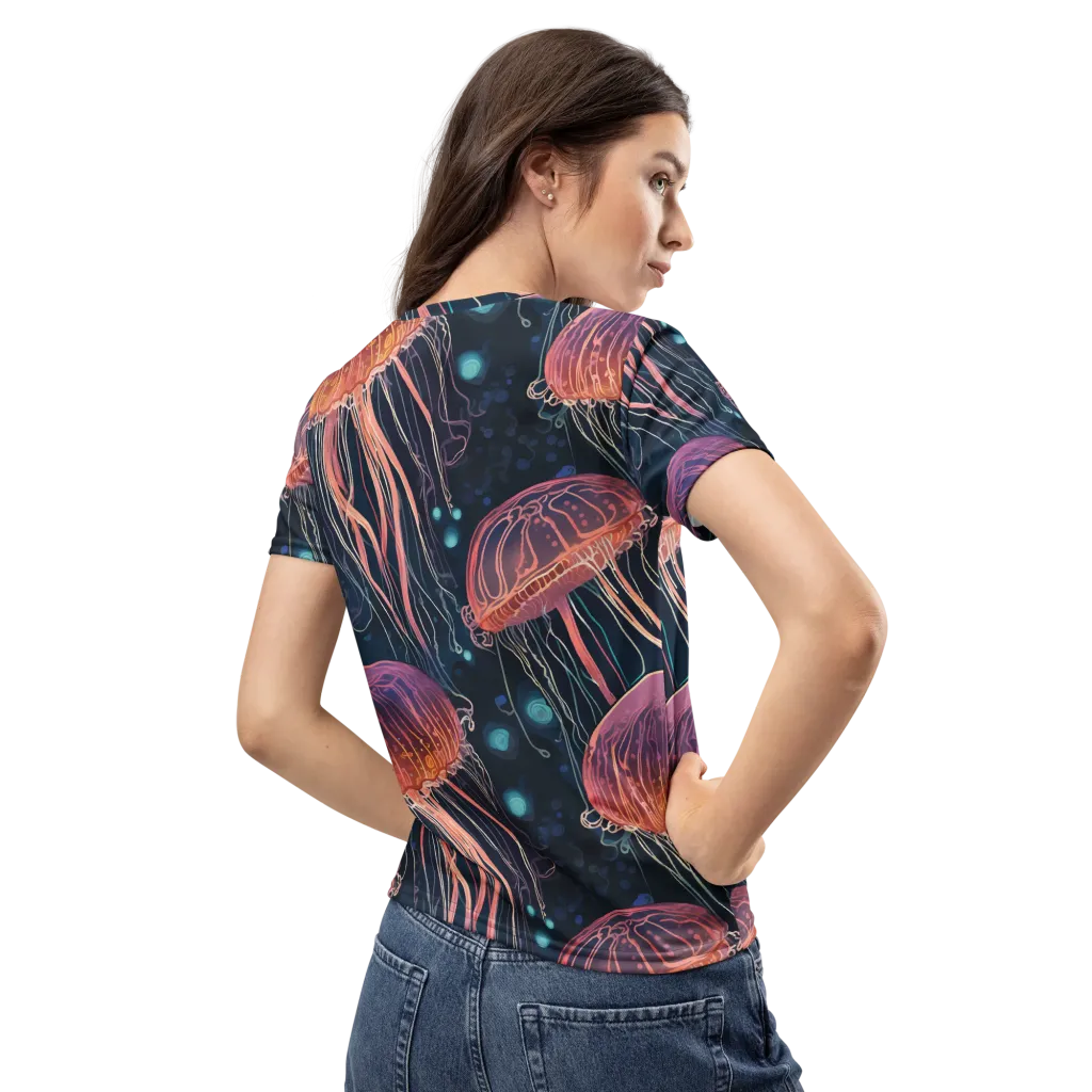Jellyfish Nocturne on Women's Crew Neck T-Shirt — Back
