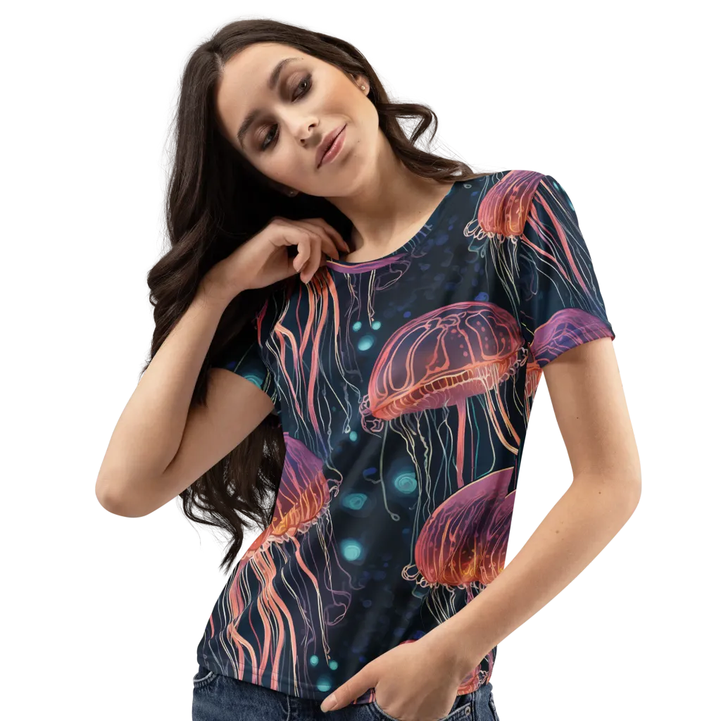 Jellyfish Nocturne on Women's Crew Neck T-Shirt — Left Front