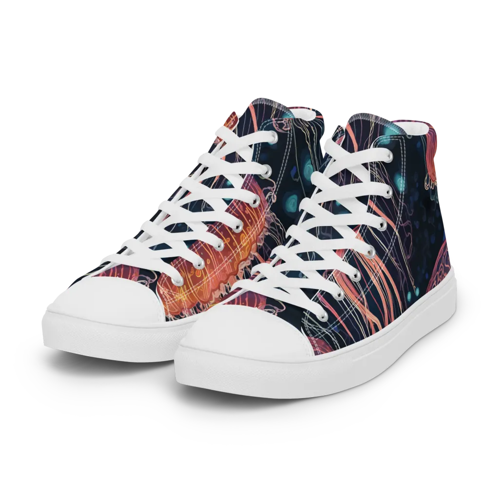Jellyfish Nocturne on Women's High Top Canvas Shoes — Left Front