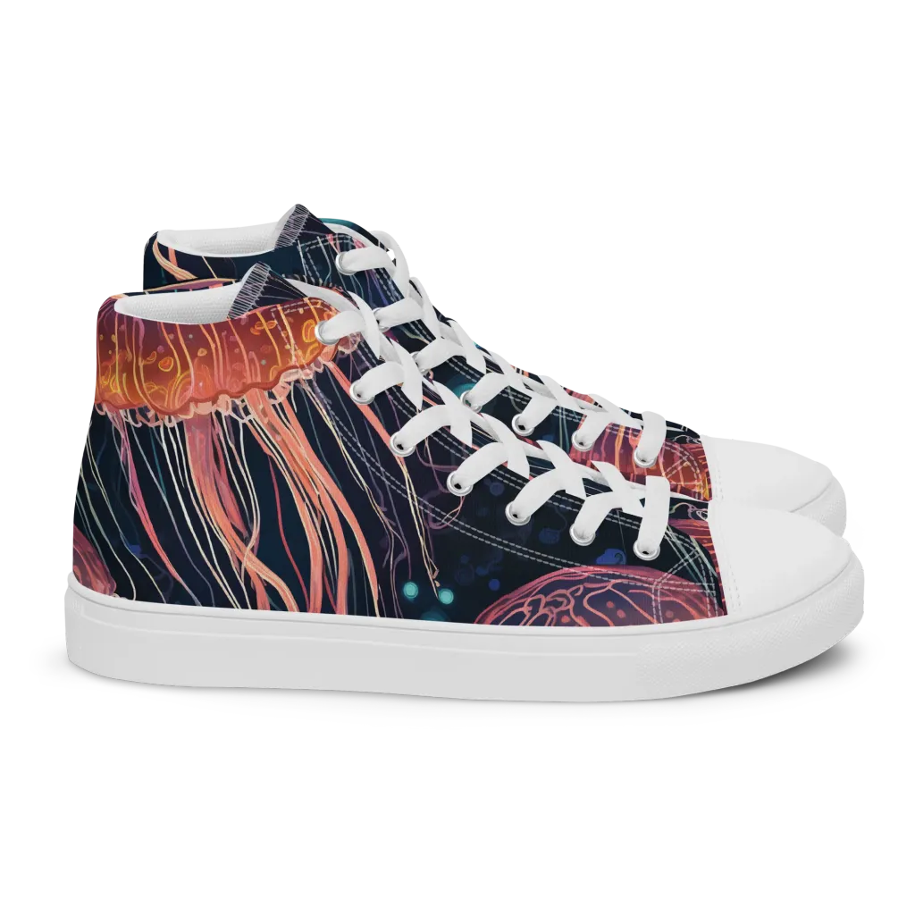 Jellyfish Nocturne on Women's High Top Canvas Shoes — Right