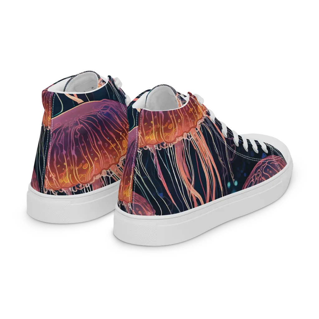 Jellyfish Nocturne on Women's High Top Canvas Shoes — Right Back