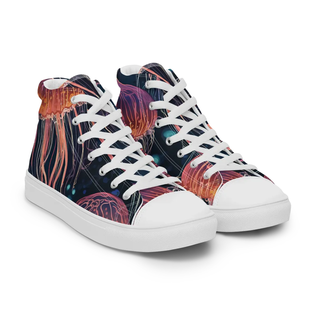 Jellyfish Nocturne on Women's High Top Canvas Shoes — Right Front