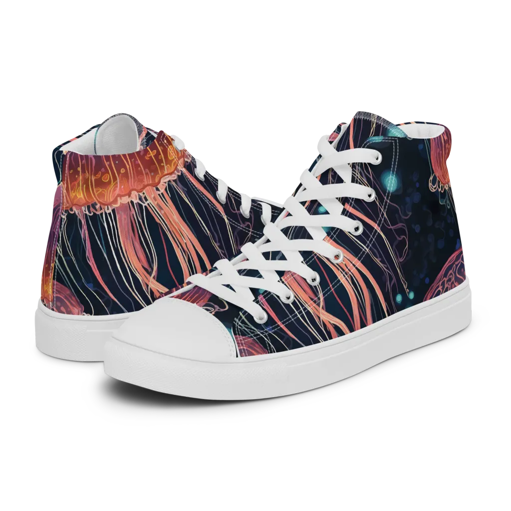 Jellyfish Nocturne on Women's High Top Canvas Shoes — Left