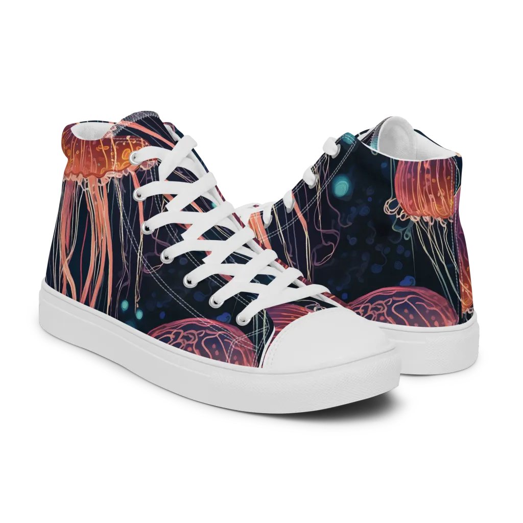 Jellyfish Nocturne on Women's High Top Canvas Shoes — Right