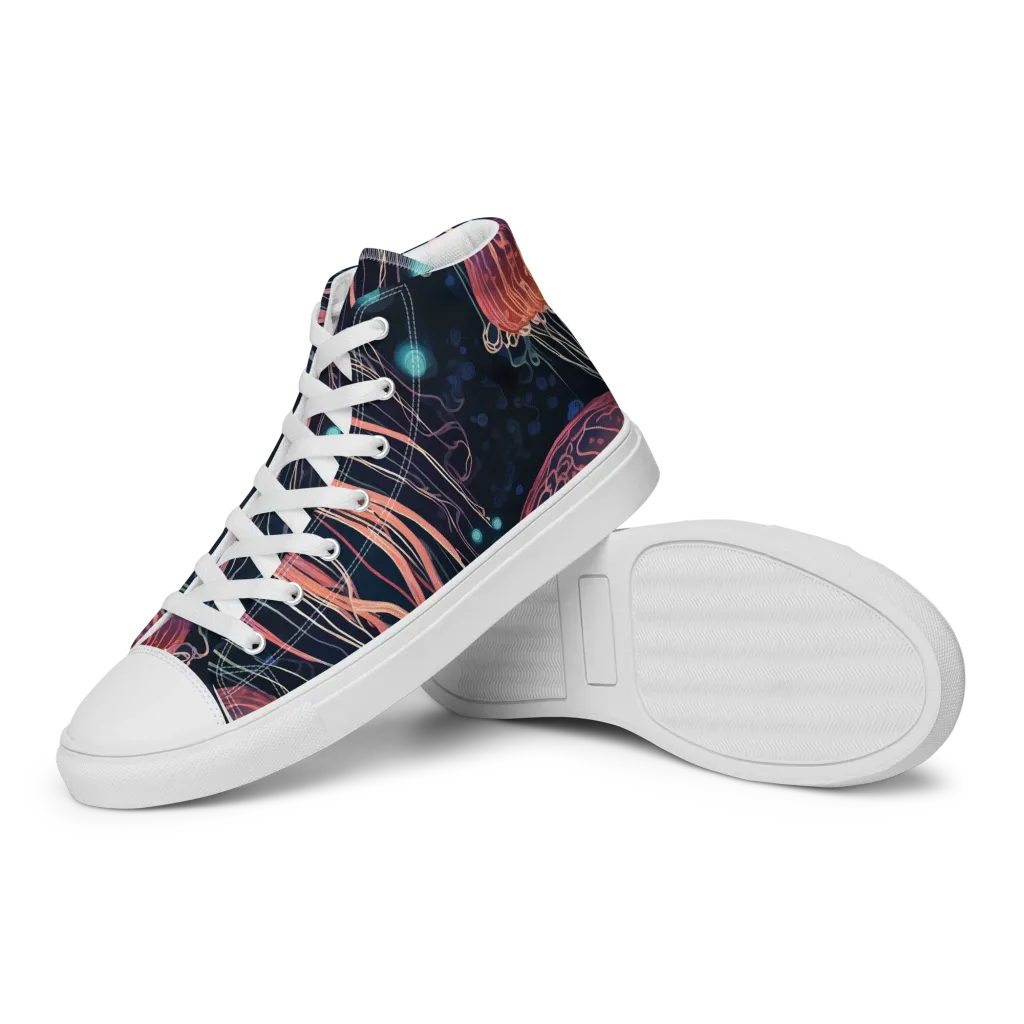Jellyfish Nocturne on Women's High Top Canvas Shoes — Left