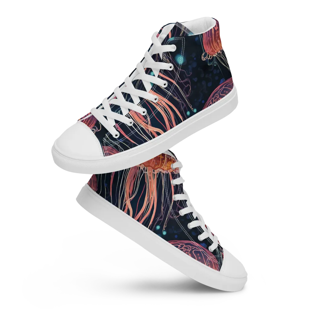 Jellyfish Nocturne on Women's High Top Canvas Shoes — Front