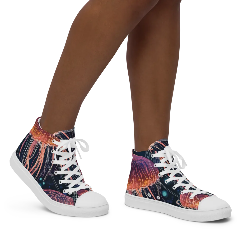 Jellyfish Nocturne on Women's High Top Canvas Shoes — Right