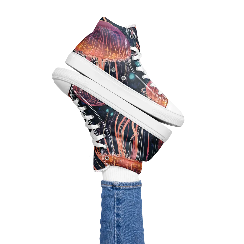 Jellyfish Nocturne on Women's High Top Canvas Shoes — Left