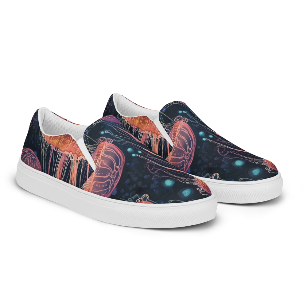 Jellyfish Nocturne on Men's Slip-On Canvas Shoes — Right Front