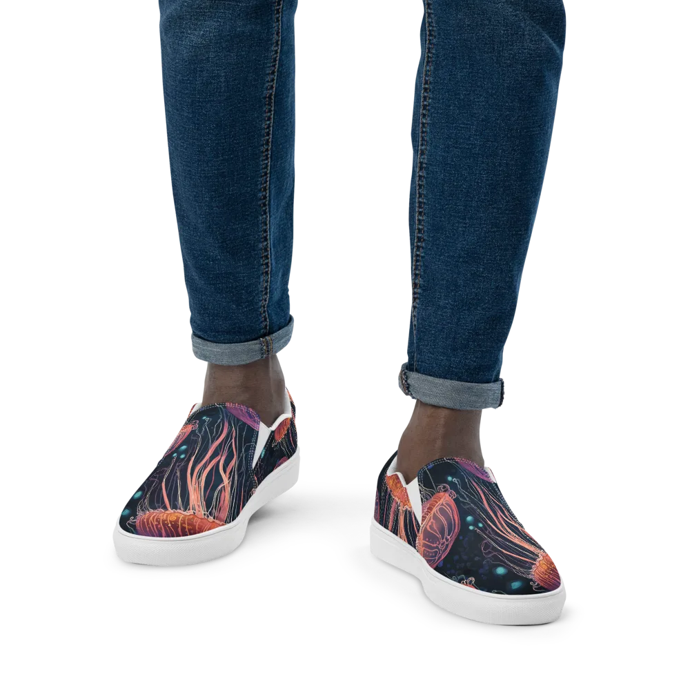 Jellyfish Nocturne on Men's Slip-On Canvas Shoes — Front