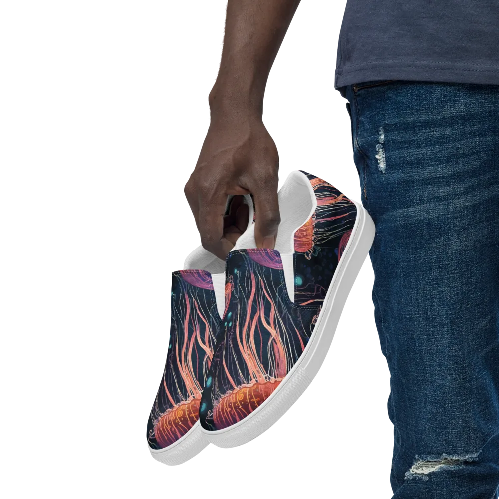 Jellyfish Nocturne on Men's Slip-On Canvas Shoes — Left Front