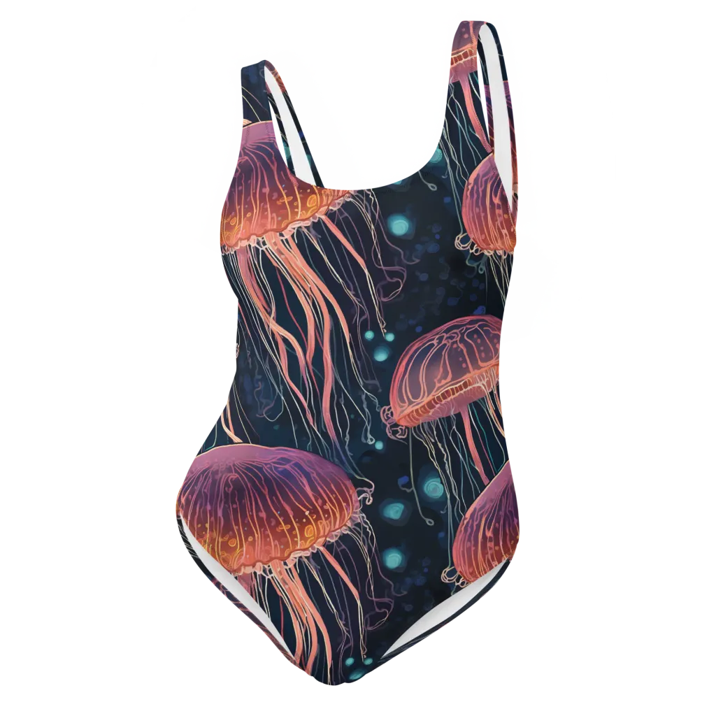 Jellyfish Nocturne on One-Piece Swimsuit — Front