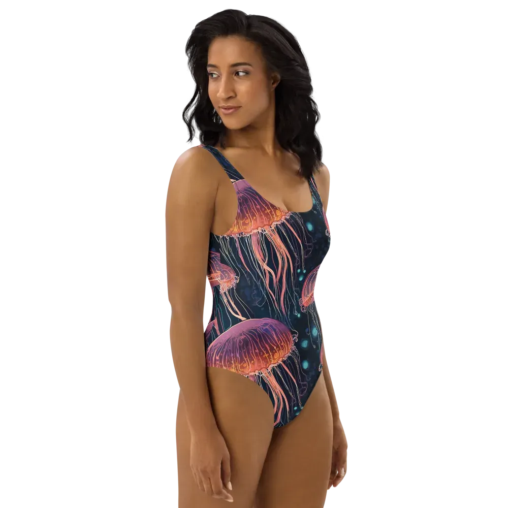 Jellyfish Nocturne on One-Piece Swimsuit — Right