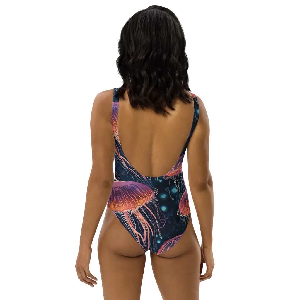 Jellyfish Nocturne on One-Piece Swimsuit — Back