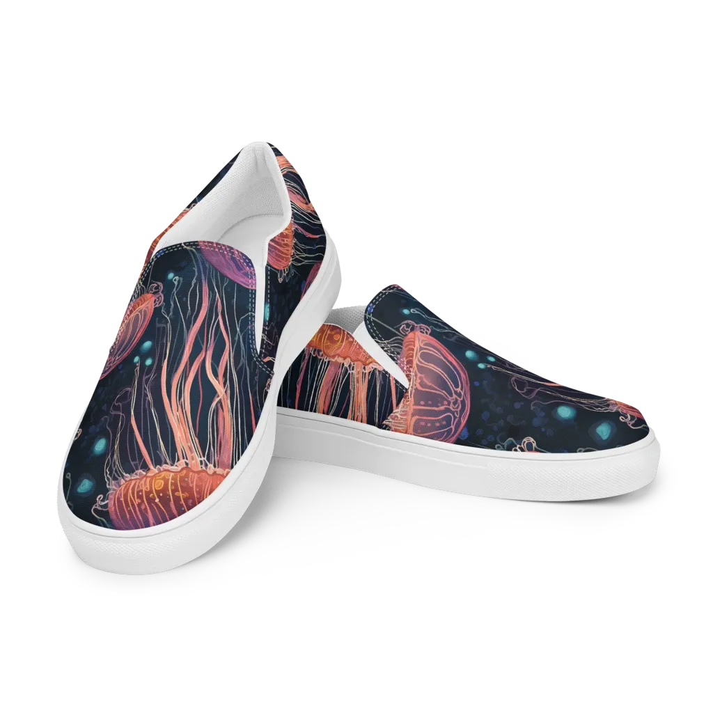 Jellyfish Nocturne on Women's Slip-On Canvas Shoes — Left Front