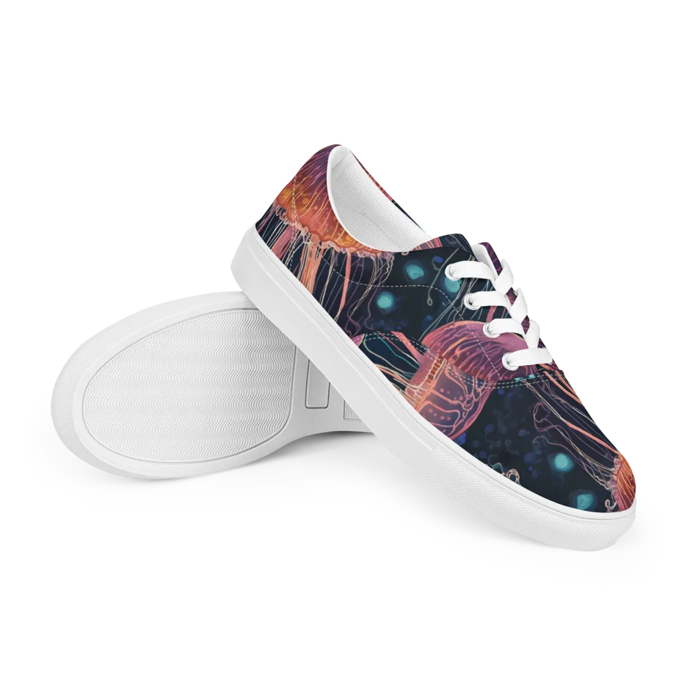 Jellyfish Nocturne on Men's Lace-Up Canvas Shoes — Right Front