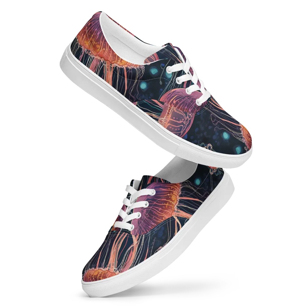 Jellyfish Nocturne on Men's Lace-Up Canvas Shoes — Front