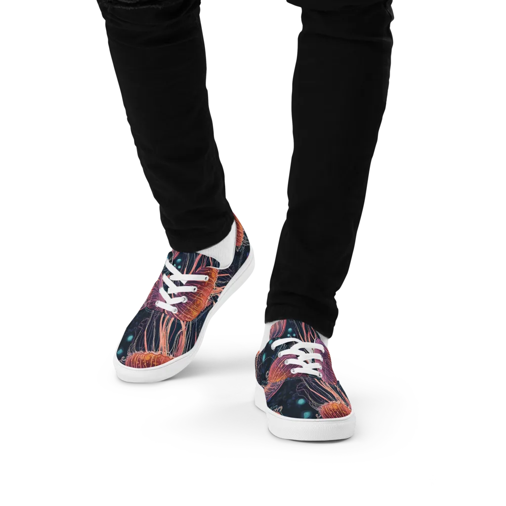 Jellyfish Nocturne on Men's Lace-Up Canvas Shoes — Front