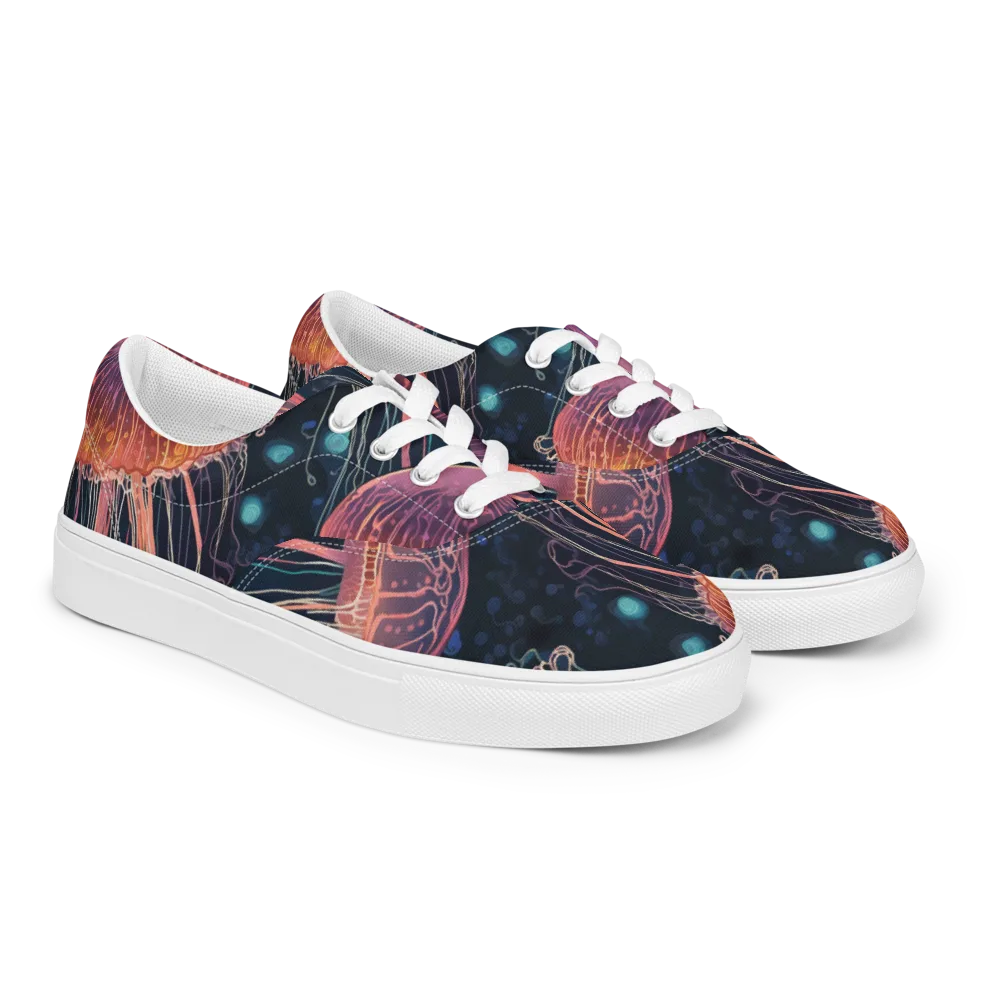 Jellyfish Nocturne on Men's Lace-Up Canvas Shoes — Right Front