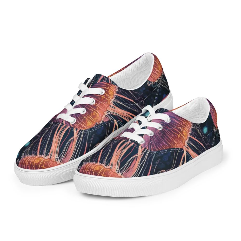 Jellyfish Nocturne on Men's Lace-Up Canvas Shoes — Left Front