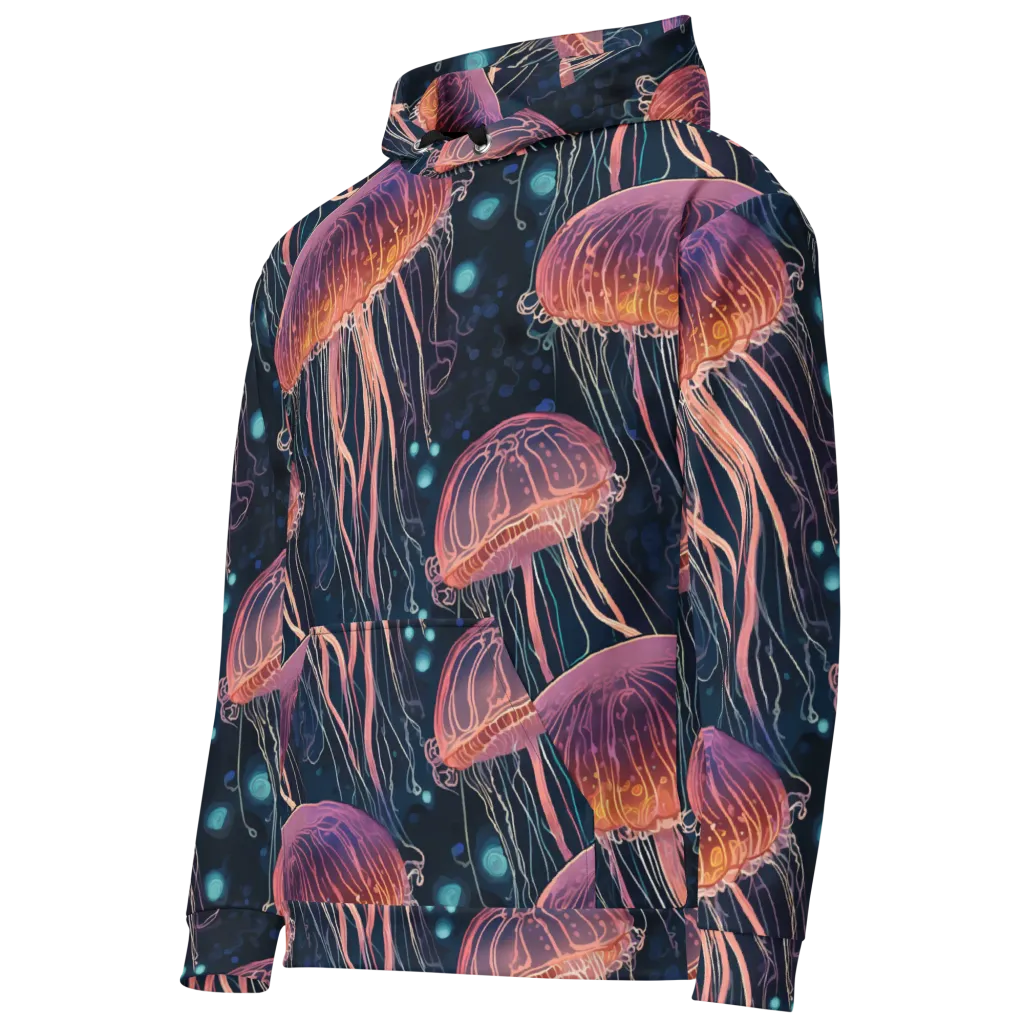 Jellyfish Nocturne on Cotton Hoodie — Left Front