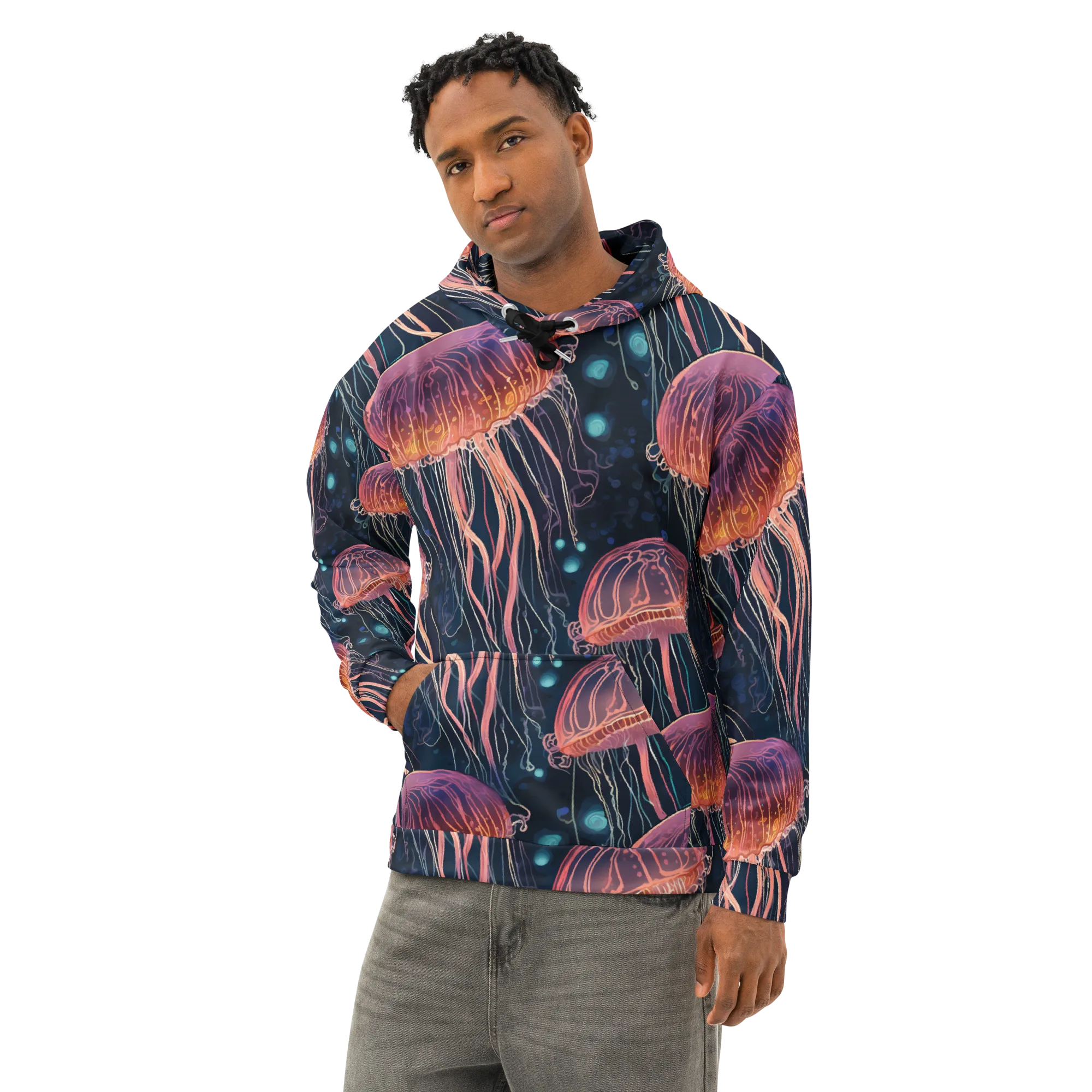 Jellyfish Nocturne on Cotton Hoodie — Left Front